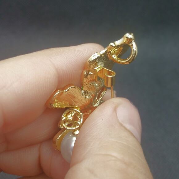 Winged Butterfly Brooch Pendant Combo NEW Pin Green Cream Enamel Faux Pearl Drop - Picture 4 of 9